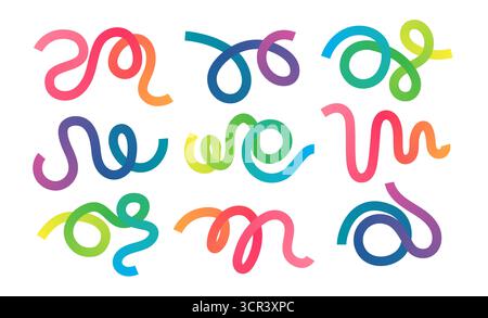 Abstrakte Regenbogenverlaufslinien. Gewellte, farbenfrohe Formen und dynamische Bänder. Vektor-Design-Set Stock Vektor