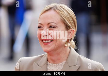 Rom, Italien. September 2025. Roma, Italien. September 2025. La presidente del Consiglio Giorgia Meloni a Palazzo Chigi in Occasione dellÕincontro con il presidente della Repubblica della Guinea Bissau Umaro Sissoco Embal-, Roma, Luned“ 29 Settembre 2025 (Foto Roberto Monaldo/LaPresse) Premier Giorgia Meloni im Chigi-Palast anlässlich des Treffens mit dem Präsidenten der Republik Guinea-Bissau Umaro Sissoco Sissoco Sissoco Sissoco Sissoco, Montag/Laberdo Presse (Foto: Monabo, Monalamo Presse, 29. September 2025) Stockfoto