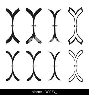 Gruppe abstrakter Symbole. Schwarze Konturformen. Moderne lineare Illustrationen. Geometrische Vektorelemente. EPS 10. Stock Vektor