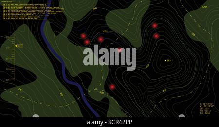 Topographische Militärkarte Hintergrund mit Fluss Stock Vektor