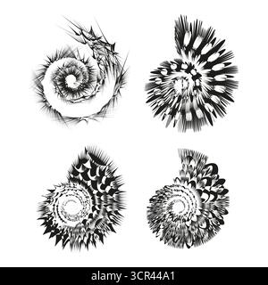 Abstrakte Spiralformen. Geometrisches Muster. Graustufen-Ornamente. Vektor-künstlerische Illustration. Stock Vektor