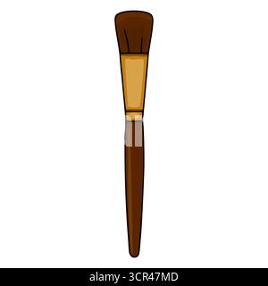 Eine detaillierte Vektor-Illustration eines einzelnen, flachen Make-up-Pinsels mit einem breiten, dichten braunen Borstenkopf und einem glatten, sich verjüngenden braunen Griff mit einem Goldfer Stock Vektor