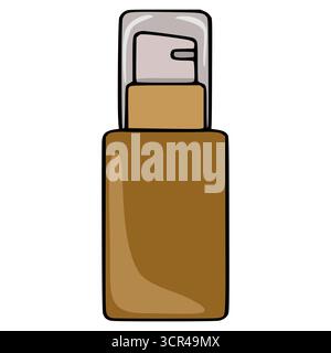 Stilisierte Vektorillustration einer Pumpspenderflasche für Foundation oder kosmetische Flüssigkeit, mit einem satten Braunton und einer schlanken, metallisch-grauen Pumpe m Stock Vektor