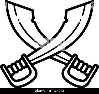 Gekreuzte Piraten-Cutlass-Säbel oder -Schwerter - Vektorsymbol Stock Vektor