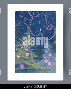 Ein skurriles Winterwunderland mit Bäumen, die mit wunderschönen Ornamenten in Hülle und Fülle geschmückt sind Stock Vektor