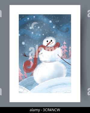 Bezaubernder und schöner Snowman in einer wunderschönen Winterwunderlandschaft, die fasziniert Stock Vektor