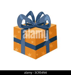 Geschenkbox oder verpacktes Geschenk. Vektorpaket mit Band und Schleife für Überraschung oder Angebot. Behälter für Geburtstag oder Hochzeit, Weihnachten oder Neujahr, Jubiläumsfeier. Festliche oder festliche Pakete. Stock Vektor
