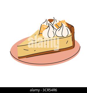 Vektor-Zitronenkuchenscheibe. Süßes Dessert-Symbol. Zitrusgebäck mit Creme oder Mousse. Bäckerei und Süßwaren, Konditorei und Gourmet-kulinarisches Schild für Café- oder Restaurantmenü. Festliches Backen Stock Vektor