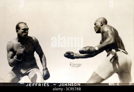 Die 9. Runde des Jack Johnson-Jeffries Boxkampfes von San Franciscos Dana Photo Studio, 1910 Stockfoto