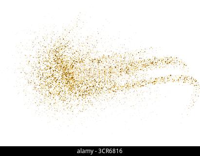 Dynamische goldene Wellen mit kleinen Schimmerpartikeln. Abstrakter Fluss eleganter goldener geschwungener gestrichelter Verlauf, gepunktete flüssige Linie Goldhintergrund, Luxus-Desi Stock Vektor
