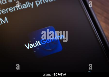 Mexiko-Stadt, MEXIKO - 21. September 2025 : Nahaufnahme eines Smartphone-Bildschirms mit dem VaultGemma-Logo von seiner Website. Stockfoto