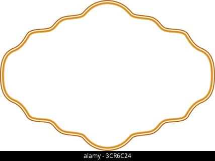 Goldene glänzende Ziervignette mit 3D-Rand. Abstrakter geometrischer Rahmen mit kunstvoller goldener Verzierung. Für Zertifikate, Auszeichnungen, Stempel, Etiketten, Abzeichen, Stock Vektor