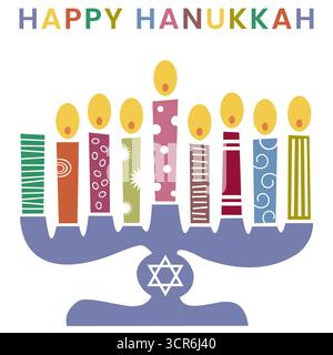 Hanukkah-Grußkartenvektor – stilisierter Hintergrund mit Menora und jüdischen Feiertagssymbolen Stock Vektor
