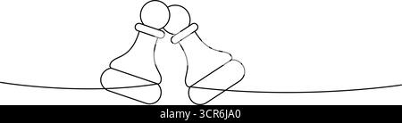 Zwei Schachfiguren, die sich in minimalistischer schwarz-weißer linearer Schachfigur gegenüberstehen Stock Vektor