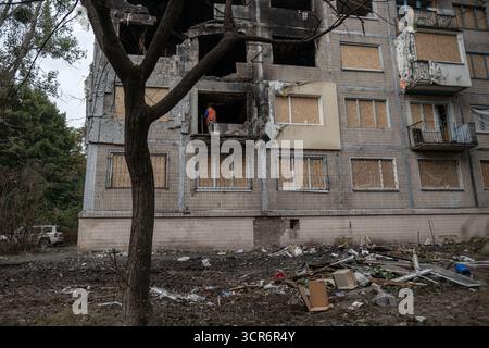Kiew, Oblast Region, Ukraine. September 2025. Nach einem russischen Angriff auf die Ukraine am 28. September (Foto: © Gaby Schuetze/ZUMA Press Wire) NUR REDAKTIONELLE VERWENDUNG! Nicht für kommerzielle ZWECKE! Stockfoto