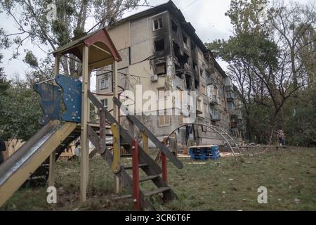 Kiew, Oblast Region, Ukraine. September 2025. Nach einem russischen Angriff auf die Ukraine am 28. September (Foto: © Gaby Schuetze/ZUMA Press Wire) NUR REDAKTIONELLE VERWENDUNG! Nicht für kommerzielle ZWECKE! Stockfoto