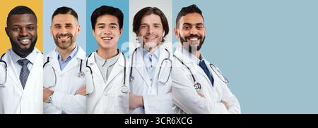 Vielfältige medizinische Fachkräfte, die in einer modernen Gesundheitsumgebung zusammenarbeiten Generative KI Stockfoto