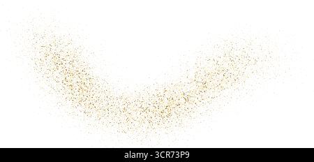 Dynamische goldene Wellen mit kleinen Glanzpartikeln. Abstrakter Fluss eleganter goldener geschwungener gestrichelter Verlauf, gepunktete fließende Linie Goldhintergrund, luxuriöses Design Stock Vektor