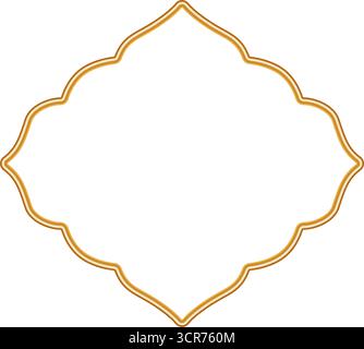 Goldene, glänzende, dekorative 3D-Vignette. Geometrischer Rahmen mit verzierten goldenen Verzierungen. Grenze für Zertifikate, Auszeichnungen, Stempel, Etiketten, Abzeichen, verschiedene d Stock Vektor