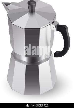 Italienische Geysir-Kaffeemaschine a la Moka auf weißem Hintergrund. Abbildung: Kaffeekanne für die Zubereitung von Espresso-Kaffee auf weißem Hintergrund Stock Vektor