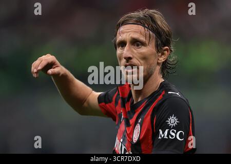 Mailand, Italien. September 2025. Luka Modric vom AC Milan reagiert beim Spiel AC Milan gegen Napoli Serie A in Giuseppe Meazza, Mailand. Der Bildnachweis sollte lauten: Jonathan Moscrop/Sportimage Credit: Sportimage Ltd/Alamy Live News Stockfoto