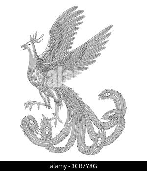 Phoenix Vogel, Vintage Gravur Zeichnung Stil Vektor Illustration Stock Vektor