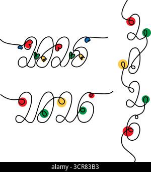 2026 Horizontal und Vertikal eine durchgehende Linie Dekor handgezeichnet Schriftzug 2026 Neujahrsdatensatz. Isolierte Vektor-Illustration Neujahr Grußkarten Party Einladung, Faltblatt, Banner, Preisschild, Etikett Stock Vektor