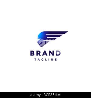 Design Mit Blauem, Geflügeltem Speed Head-Logo. Schlichte Kopfform Mit Speed Wings Logo. Stock Vektor
