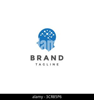 Neuro Brain Network Im Head Silhouette Logo Design. Kopfsilhouette Mit Brain Data Points Logo-Design. Stock Vektor