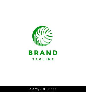 Schlichtes Grünes Monstera Moon-Logo. Silhouette Mit Monstera-Blatt Auf Der Seite Des Halbmondförmigen Logos. Stock Vektor
