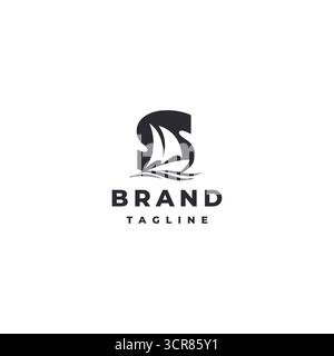 Silhouette des Segelbootes im Design des ersten Buchstaben S-Logos. Initial S Letter mit Sail Boat Silhouette Inside Logo Design. Stock Vektor