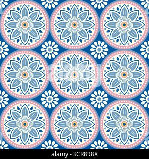 Set aus farbenfrohen Vektor-Blumenmotiven in runden und Diamantformen, inspiriert von traditionellen Stickmotiven der ukrainischen und polnischen Volkskunst. Stock Vektor