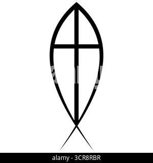 Christian Cross Ichthys Fish Symbol des Glaubens auf weiß Stock Vektor