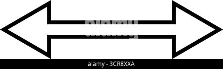 Einfarbig umrissene, doppelseitige Pfeildarstellung. Vektorabbildung der doppelten Pfeilclip-Art. Schwarzer Pfeil nach links und rechts, bidirektional Stock Vektor
