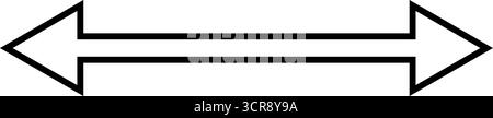 Einfarbig umrissene, doppelseitige Pfeildarstellung. Vektorabbildung der doppelten Pfeilclip-Art. Schwarzer Pfeil nach links und rechts, bidirektional Stock Vektor