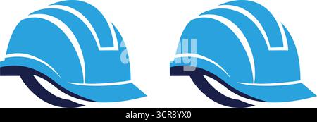 Blaues Helm-Symbol für Bauarbeiter, das die Sicherheits-, Bau- und Ingenieurindustrie kennzeichnet, perfekt für den Bau Stock Vektor