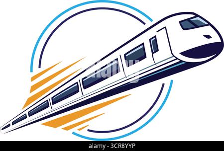 Eine Hochgeschwindigkeits-Hochgeschwindigkeitsbahn-Illustration mit Bewegungslinien und einem kreisförmigen Rahmen, die schnelles und modernes Reisen symbolisiert. Stock Vektor