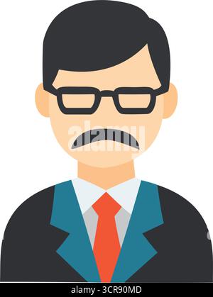 Männlicher Benutzer-Avatar mit Brille, Schnurrbart und Anzug, ein professionelles Männersymbol, das das Geschäft repräsentiert Stock Vektor