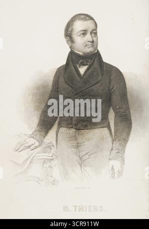 Louis-Adolphe Thiers (1797-1877). Französischer Staatsmann und Historiker. Präsident der Dritten Republik von 1871 bis 1873. Thiers verhandelte Frieden mit Preußen und besiegte 1871 die Pariser Kommune, die aufständische Bewegung. Hochformat. Kupferstich von Hopwood. Histoire de la Révolution Francaise (Geschichte der Französischen Revolution), von M. A. Thiers. Band I. Paris, Furne et Cie, 1845. Stockfoto