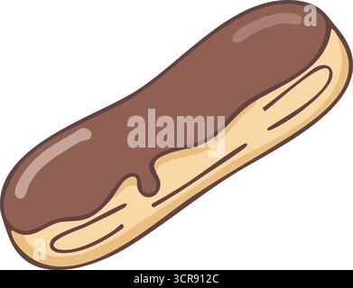 Ein langer Choux-Teig mit glänzender Schokoladenglasur und cremiger Sahne Stock Vektor