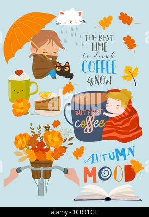 Vektor-Cartoon-Set mit Herbststimmung Stock Vektor