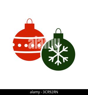 Rote und grüne Weihnachtsschmuck mit weißen Mustern, isoliert auf weißem Hintergrund. Stock Vektor