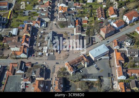 Luftaufnahme, Stadtkirche mit Kirchplatz und Bahnhofstraße, große Allee, Eichenallee, Bad Arolsen, Stadtteil Waldeck-Frankenberg, Hessen, Deutschland, Stockfoto