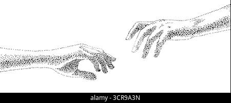 Die Hände reichen einander aus. Monochrom-Konzept zum Valentinstag. Schwarze Linie auf weißem Hintergrund isoliert. Abbildung des Materialvektors. Handgezeichnet Stock Vektor