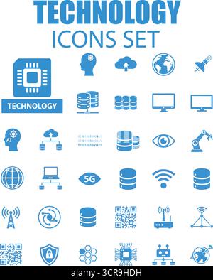 Technologiesymbole: Industrie 4,0, KI, Roboter, 5G & Future Factory Concept – Vektorillustration Stock Vektor