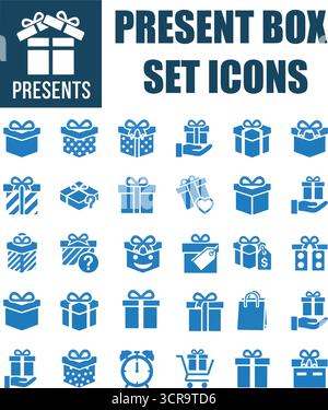 Titel: Geschenkbox Icons Set - Sammlung von Geschenk-, Überraschungs- und Celebration-Zeichen-Symbolen - Stock Vektor Stock Vektor