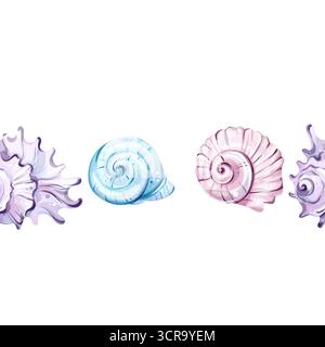 Nahtloses Muster aus farbenfrohen Muscheln, perfekt für Sommerhintergründe und Tapeten mit Strandmotiven für festliche Anlässe und kommerzielle Zwecke Stock Vektor