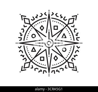 Piratenkompassrose oder esoterisches Sternensymbol. Buccaneer Marine heilige lineare Vektorzeichen, Piratensegel Magie Umrissdruck. Filigranes nautisches Tarot-Symbol oder Tattoo mit Kompass oder Windrose Stock Vektor