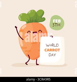 Süße Karotte mit einem Poster mit Text Weltmohrtag. Isolierte Vektordarstellung Stock Vektor