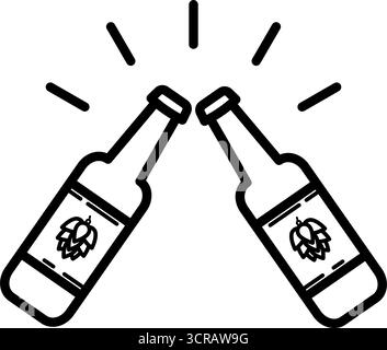 Zwei Bierflaschen jubeln - Zeilenvektorsymbol Stock Vektor